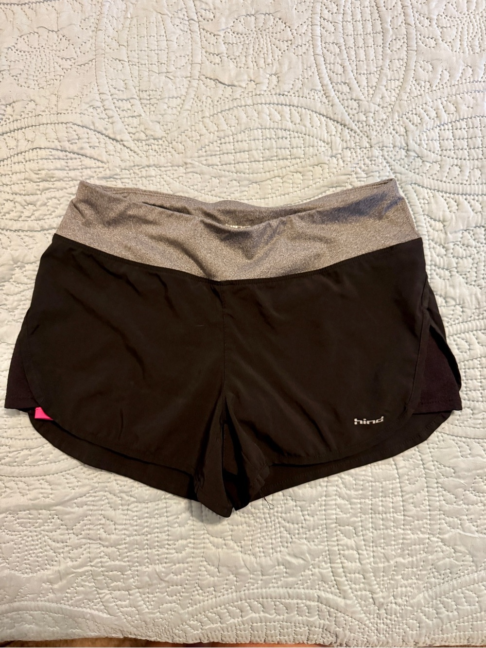 Hind Black Athletic Shorts with pink liner